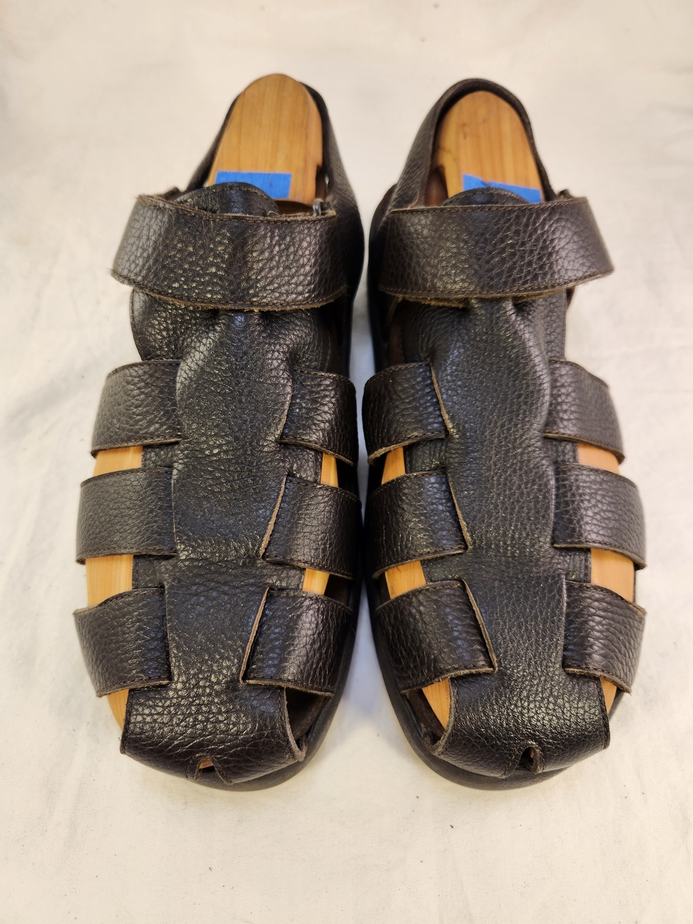MEPHISTO SAM  FRANCE DARK BROWN MEN FISHERMAN SANDALS PEBBLED LEATHER SIZE 45/11
